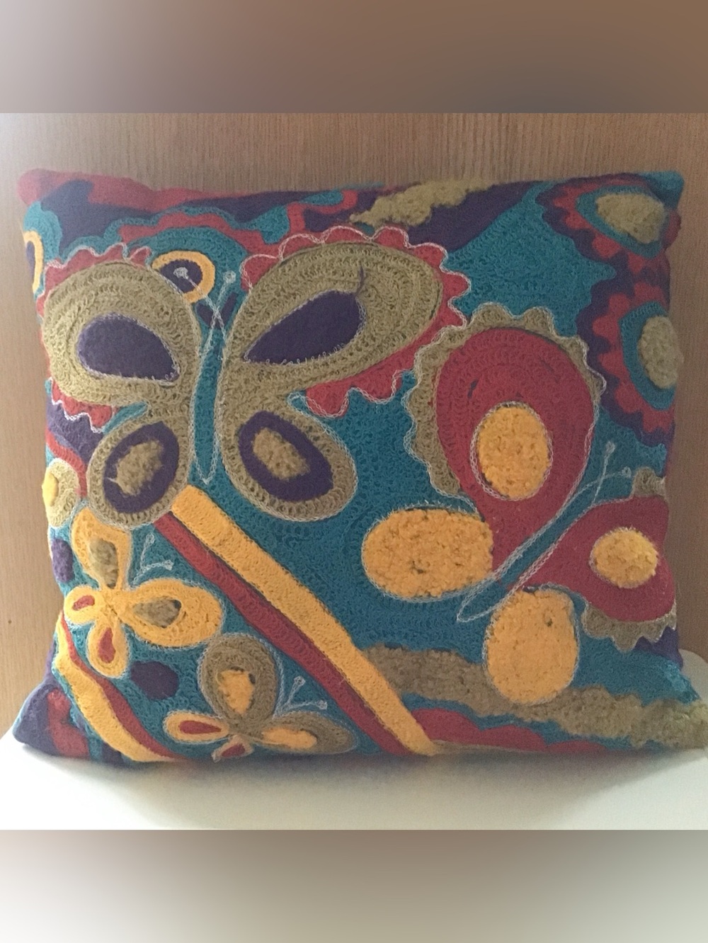 Pier 1 Import Embroidered Butterfly Floral Throw Pillow